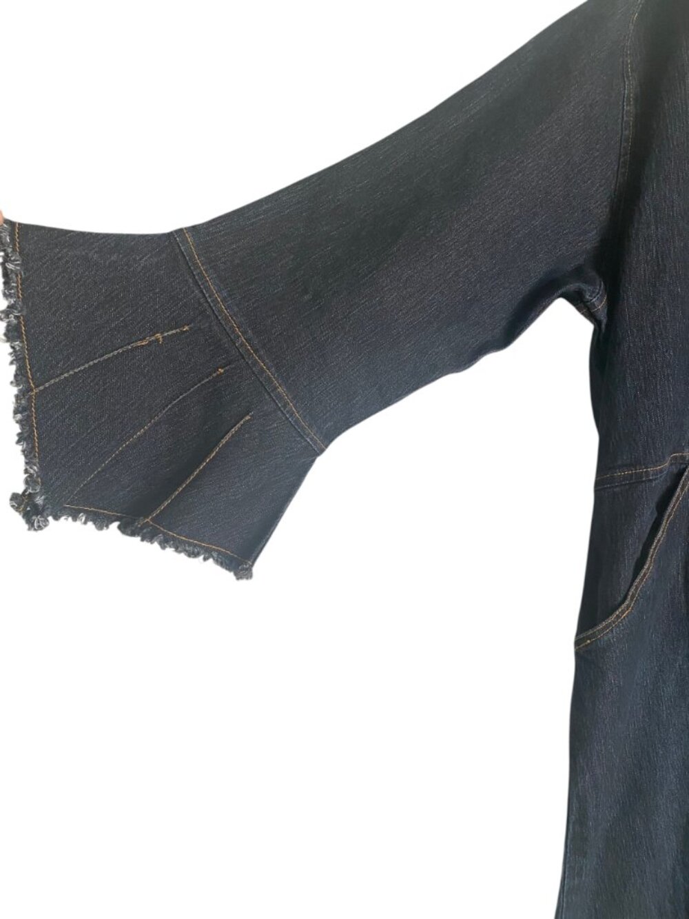 Curvy Vintage Western Denim Dress Oversized Bertha Collar & Flare Sleeves 20 - Picture 4 of 7